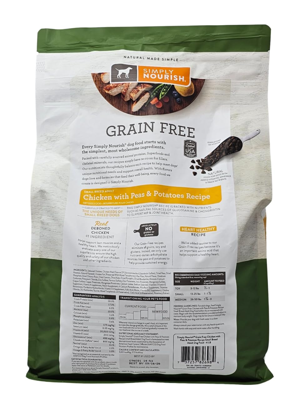 SIMPLY NOURISH croquetas secas para perros pequeños con taurina añadida para un posible soporte cardiaco.