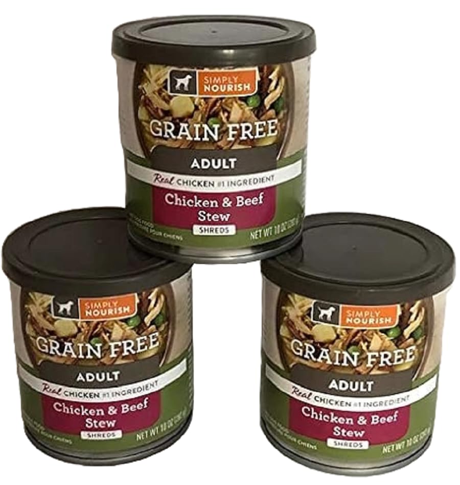 Simply Nourish latas 10 oz sin granos para perros adultos.