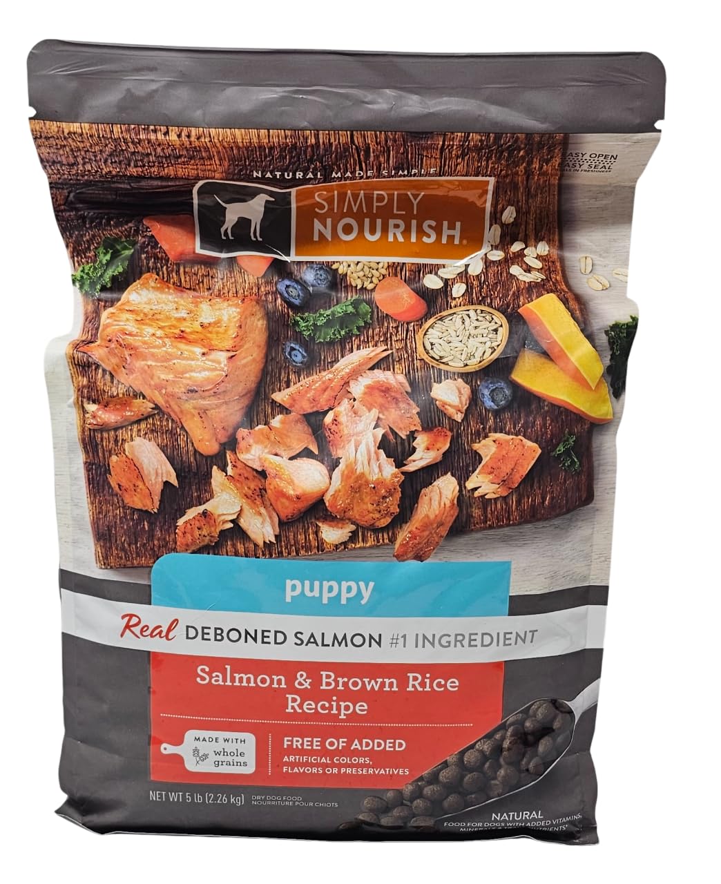 SIMPLY NOURISH mezcla con salmón y arroz, dieta equilibrada para cachorros.