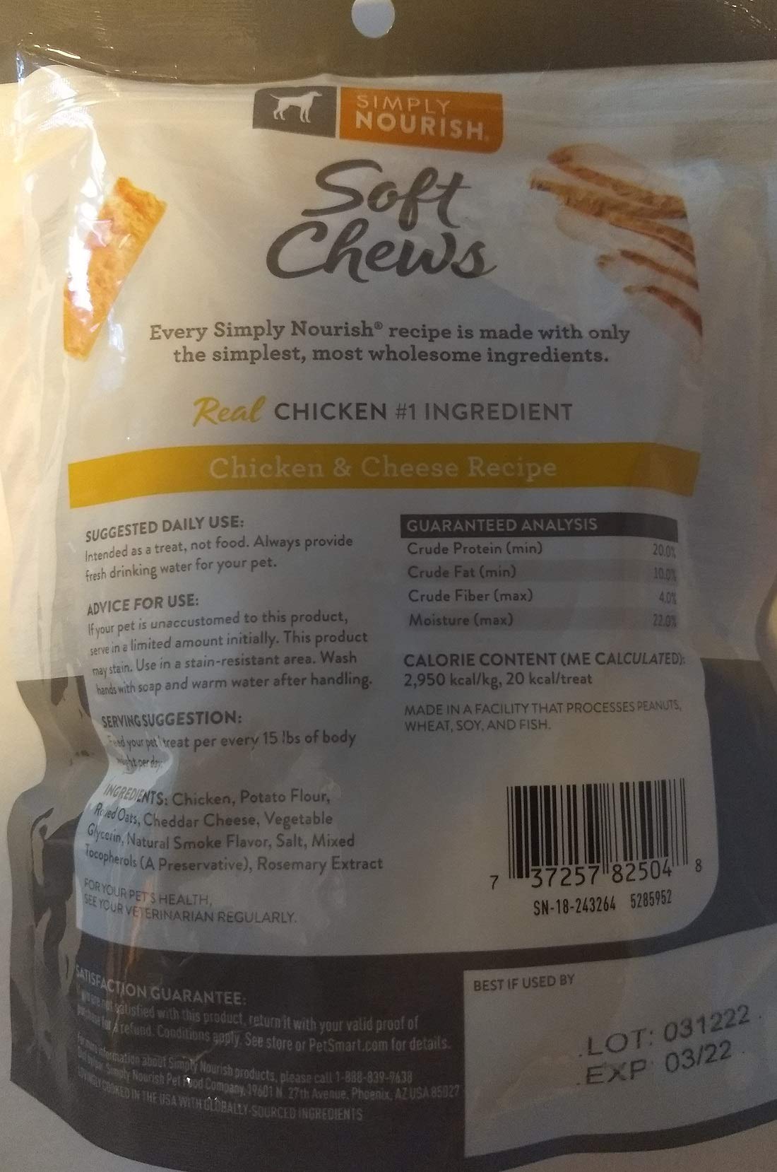 SIMPLY NOURISH snack suave pollo-queso en forma de hueso para perros