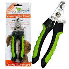 Tijeras Simply Pets Online con guarda para evitar sobrecorte en perros medianos y grandes.
