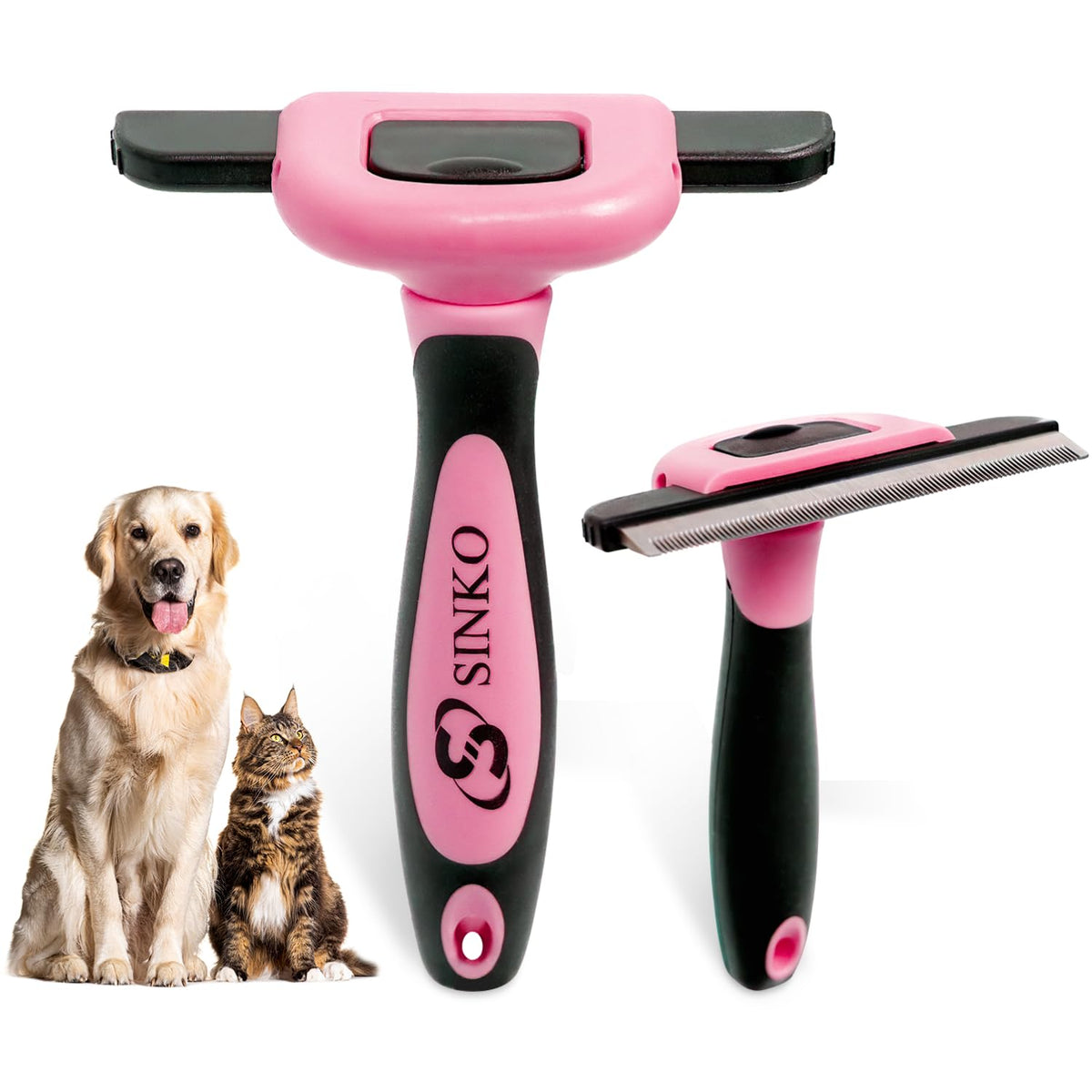 Sinko herramienta deslanado para perros y gatos en rosa, reduce pelo suelto.