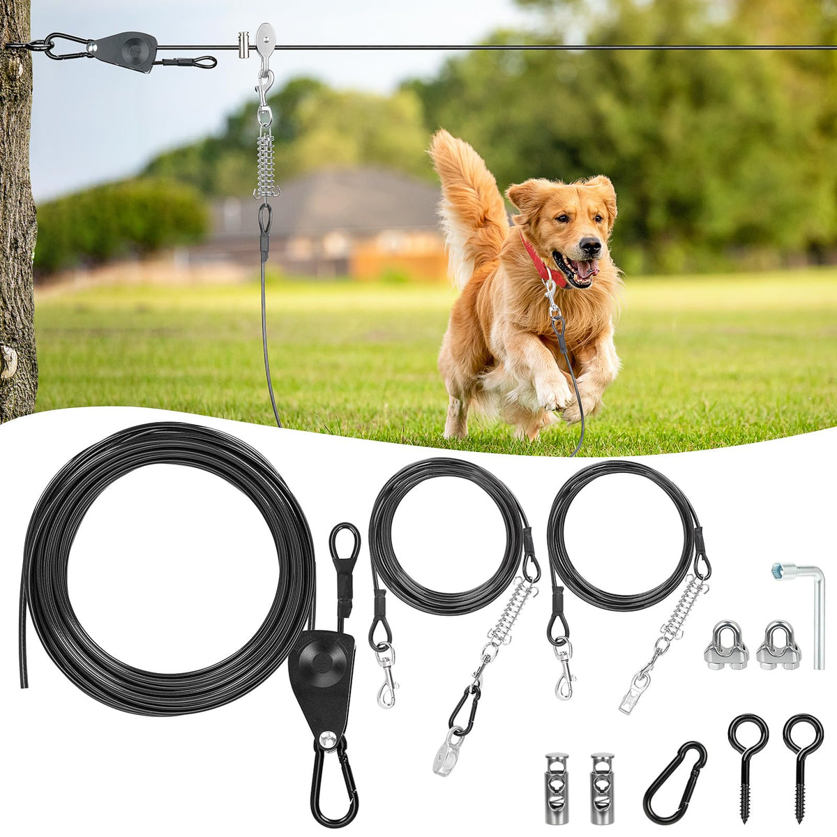 SIVEIS cuerda-corre-perro-100ft-negra para libertad segura en patios y parques.