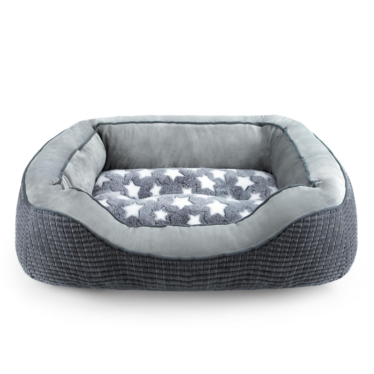 Cama SIWA MARY para perros medianos con pentagrama gris, estilo y confort.