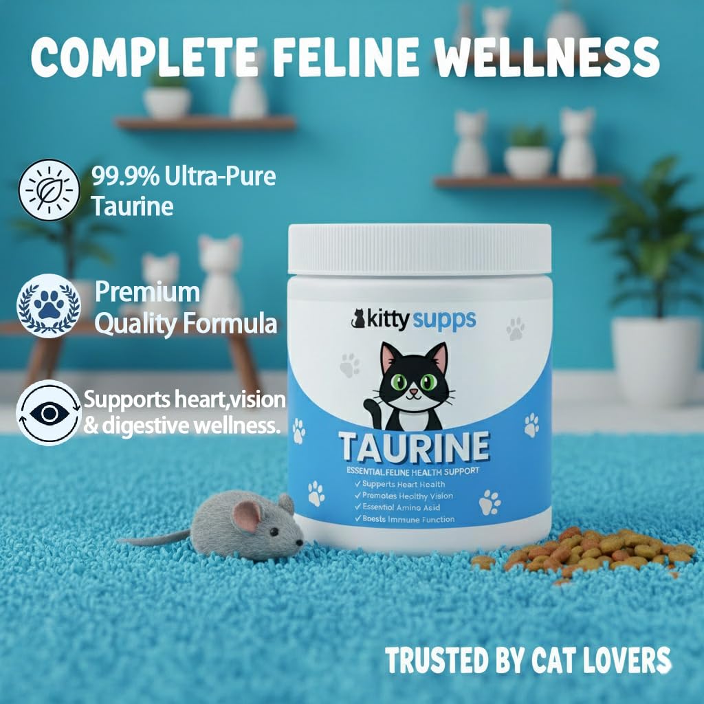 KittySupps Taurina de alta pureza para apoyar la dieta diaria.