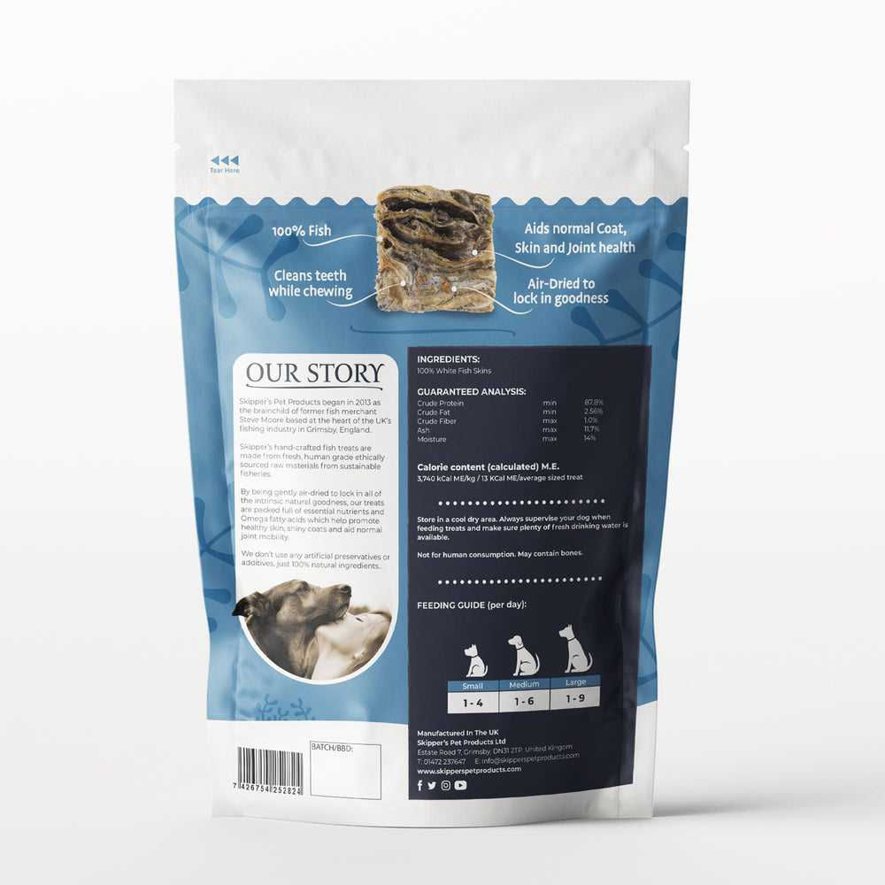 Skipper's bacalao piel, snacks-crujientes para higiene dental natural
