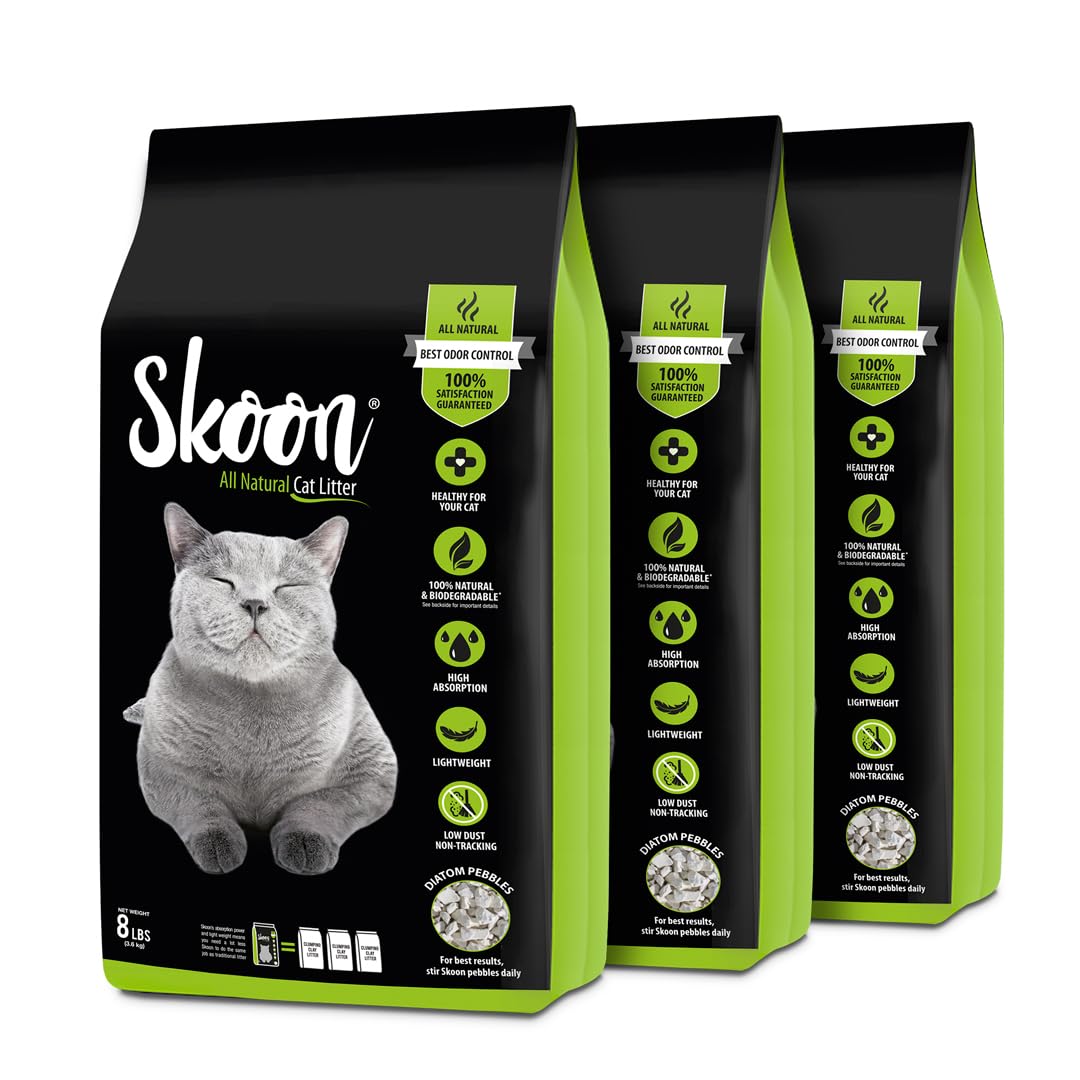 Skoon bolitas de diatomita original para control de olor en la caja de arena.