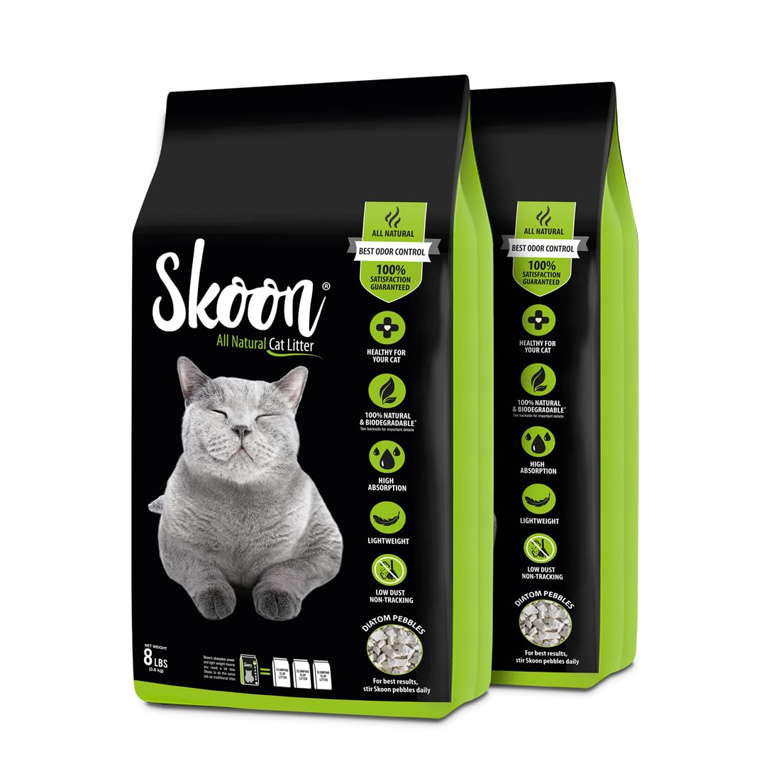 Skoon guijarros de diatomita originales en bolsas para arenero de gatos.
