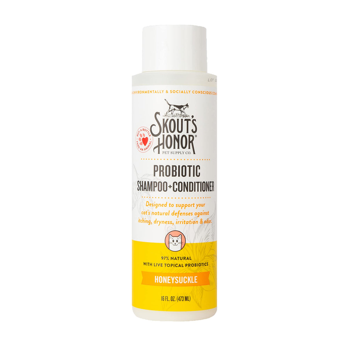 SKOUT'S HONOR champú probiótico para gatos con aguacate, cuidado suave para el pelaje.