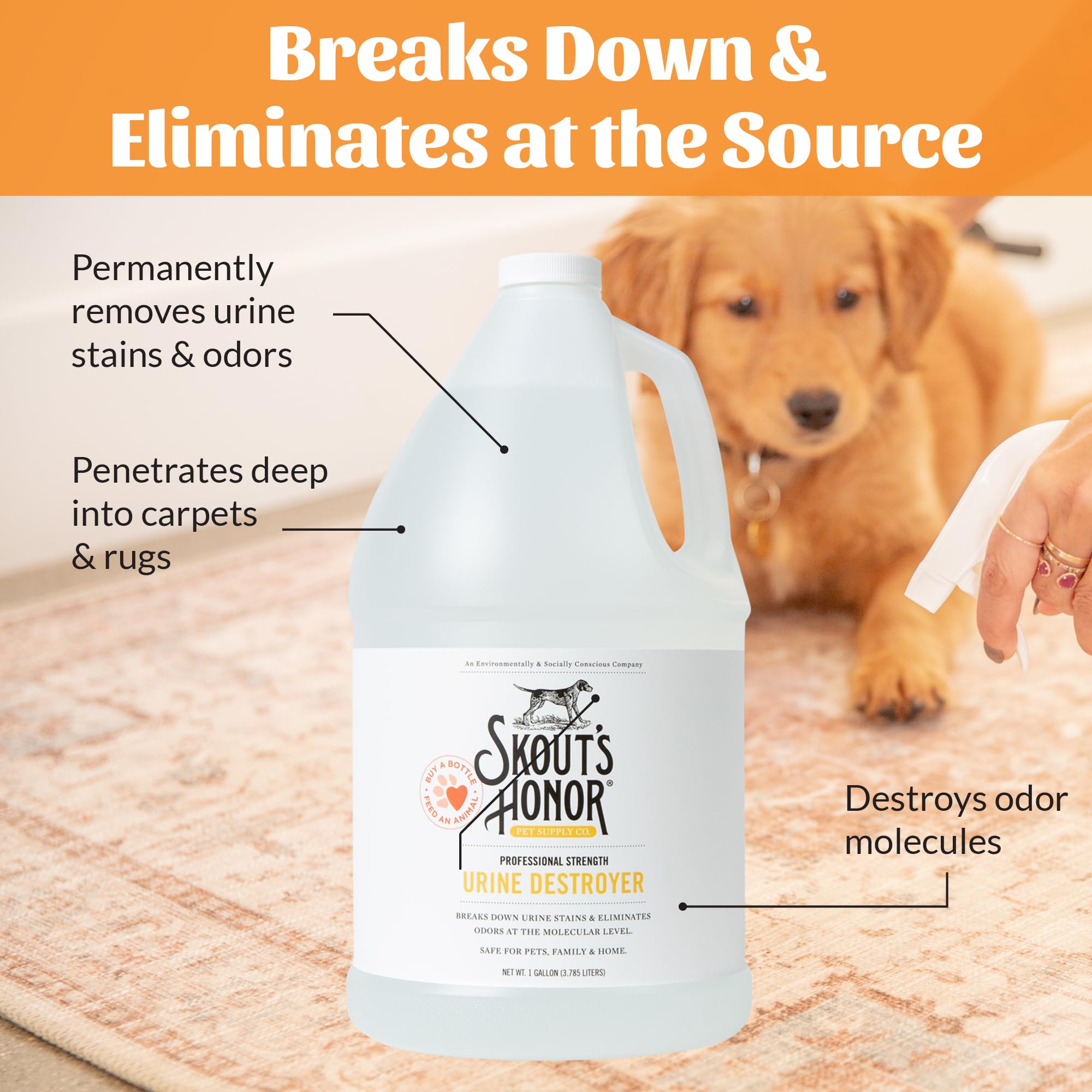 SKOUT'S HONOR eliminador de orina para perros, potencia profesional para manchas difíciles.