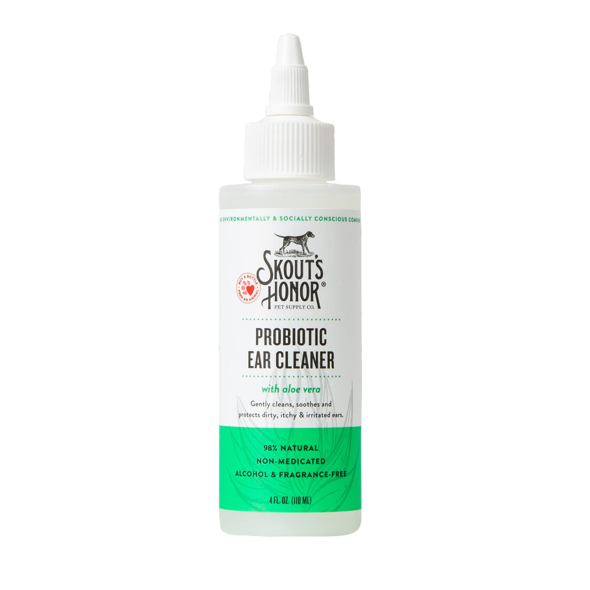 SKOUT'S HONOR limpiador de oídos para perros con probiótico y aloe vera, botella de 4 oz.