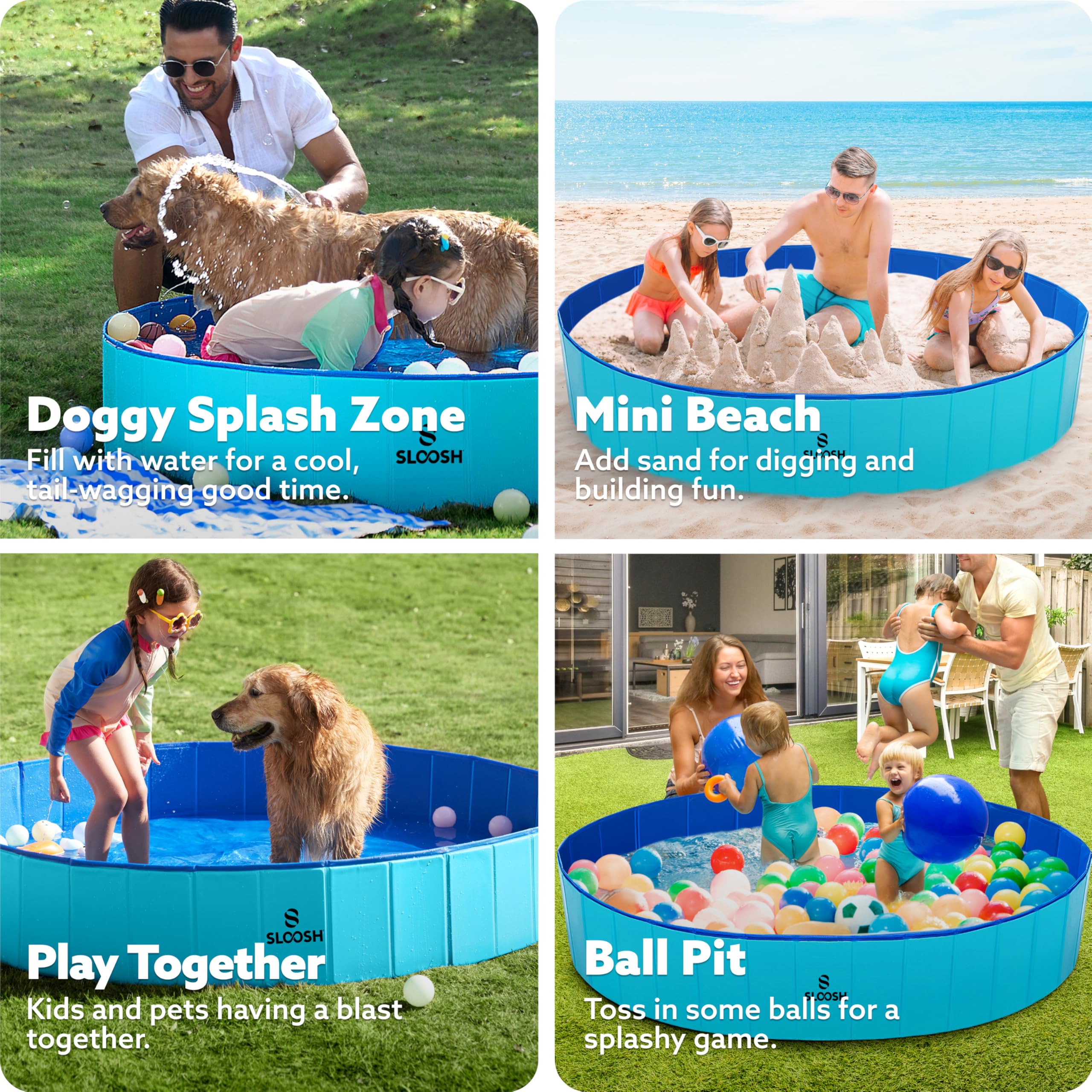 SLOOSH piscina plegable azul, fácil de guardar gracias a su diseño compacto