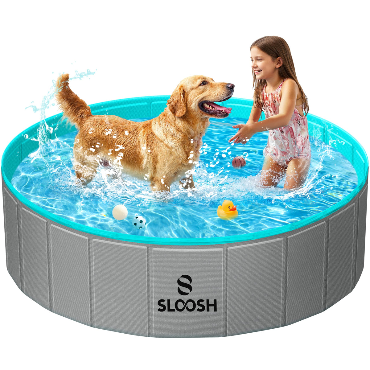 Sloosh piscina plegable para perro de 48x12, gris, ideal para descansar y refrescarse.