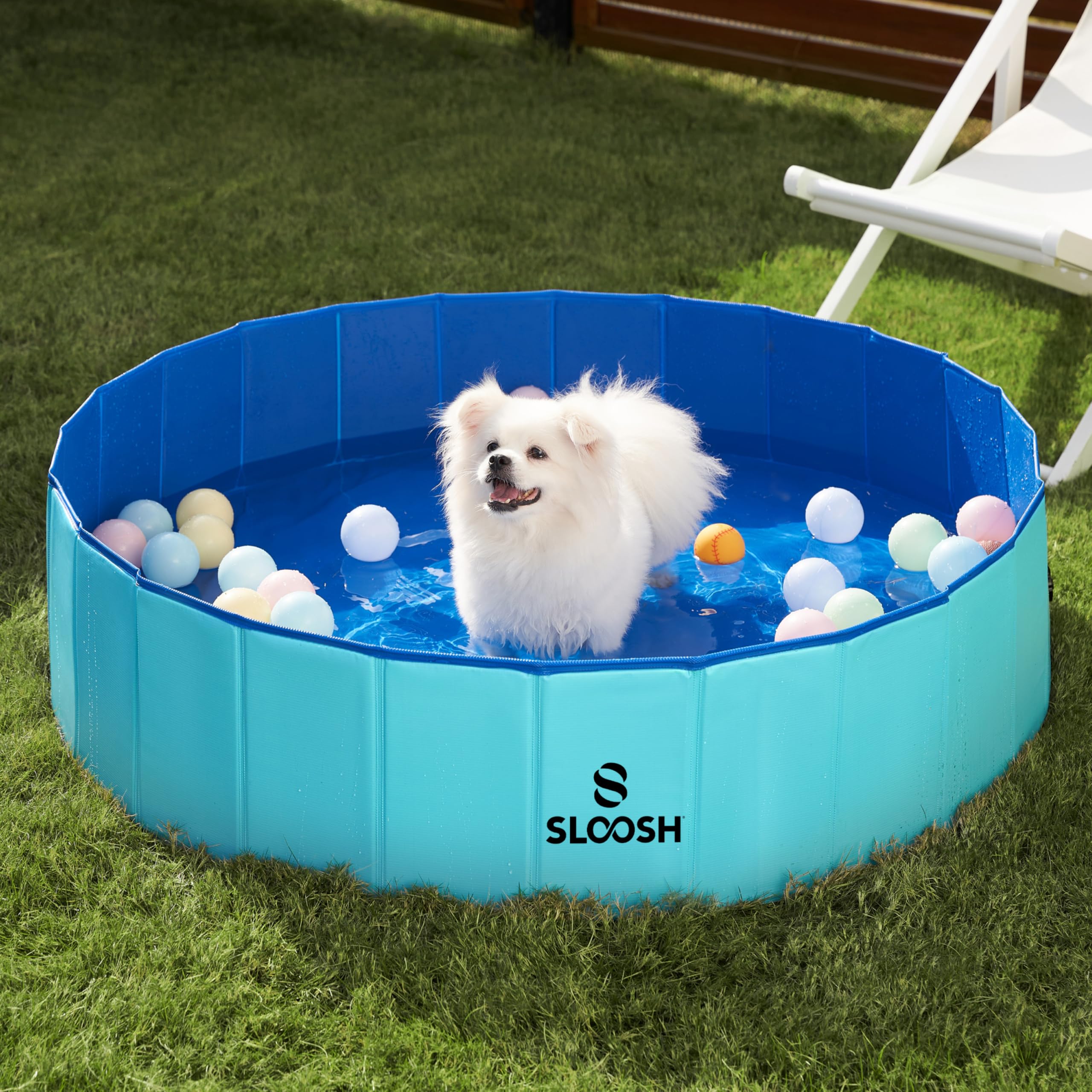Almacenamiento compacto cuando está plegada la piscina Sloosh.