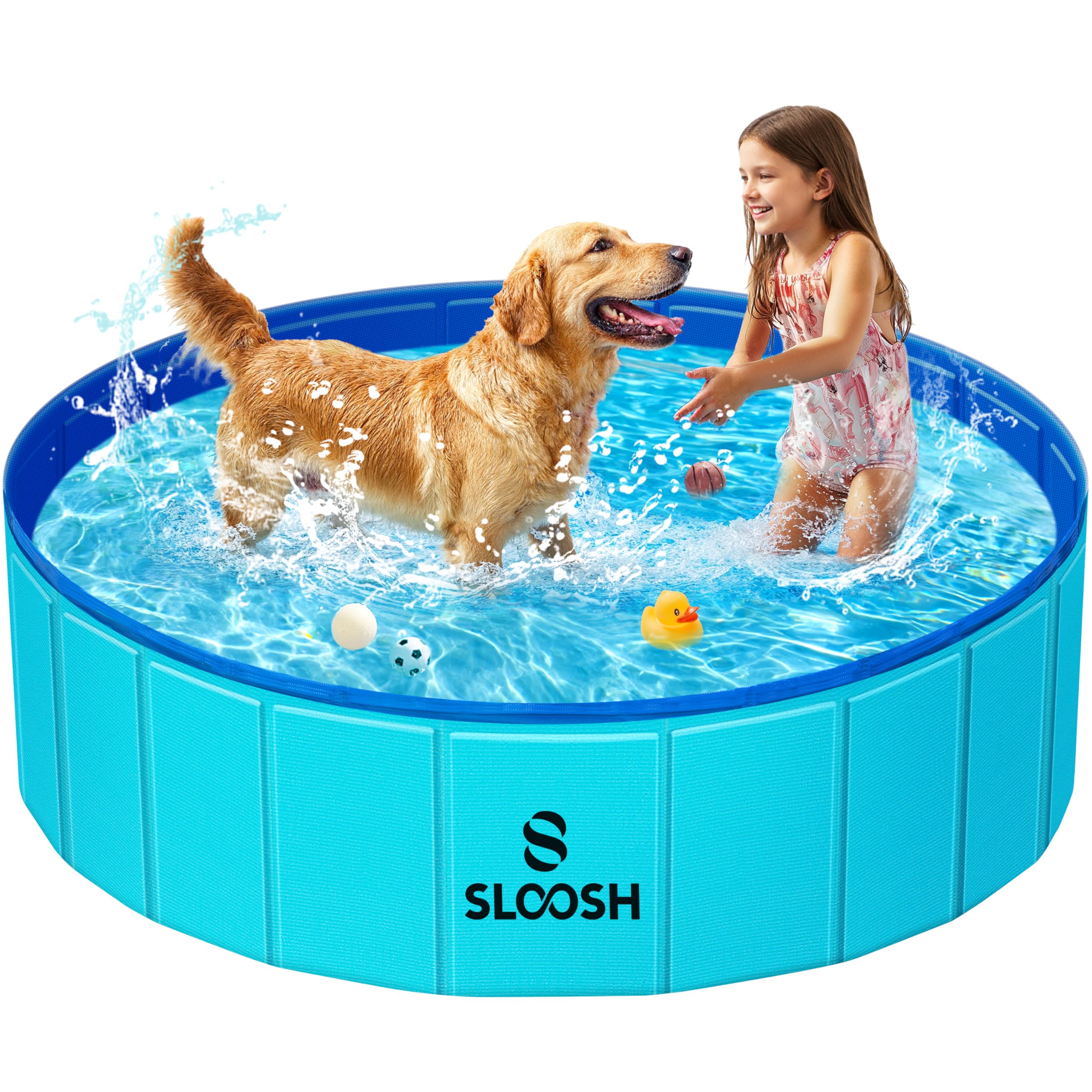 Piscina plegable Sloosh para perros, azul, uso general al aire libre.