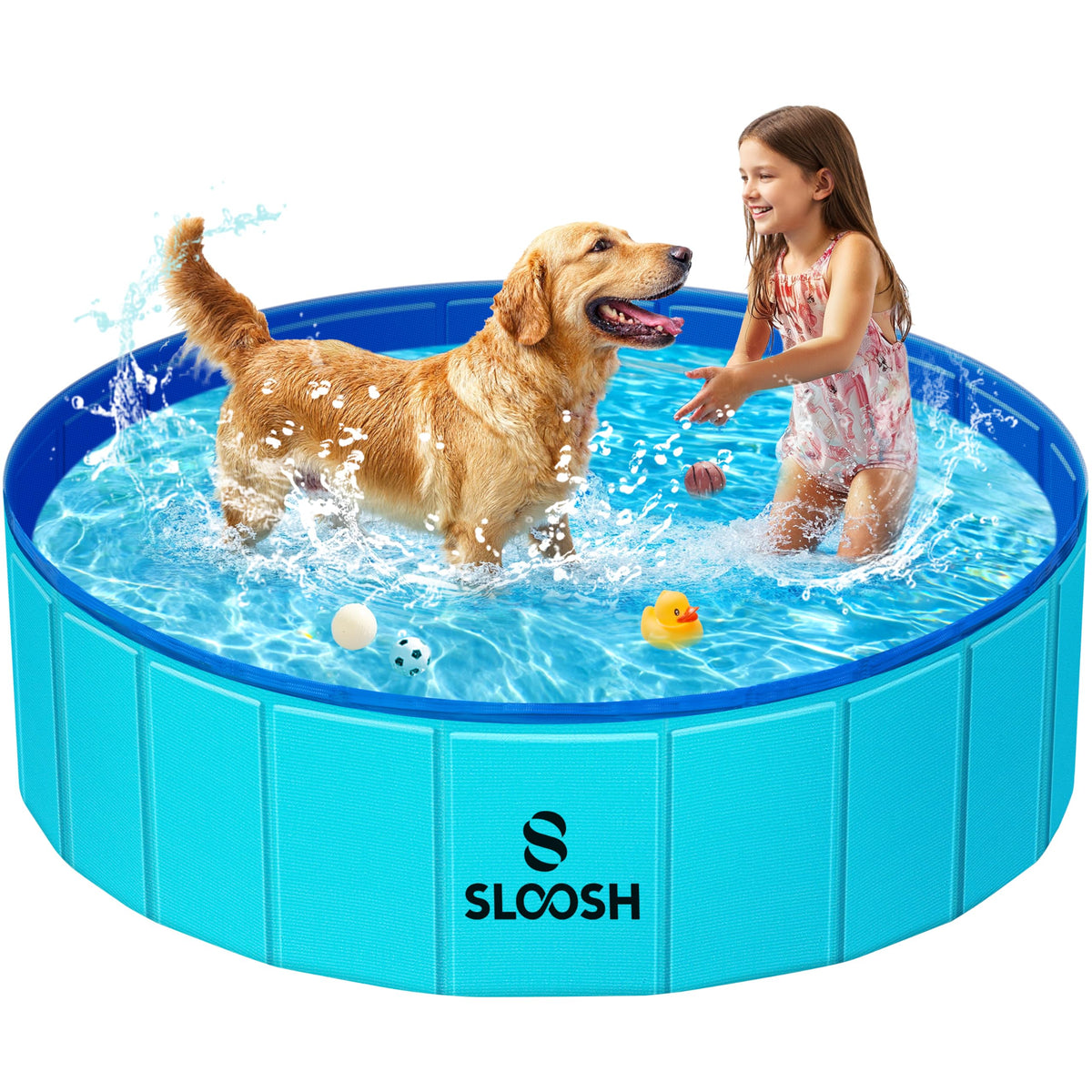 Piscina plegable Sloosh para perros, azul, uso general al aire libre.