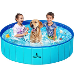 Sloosh piscina para perros plegable azul con base antideslizante para juego seguro.