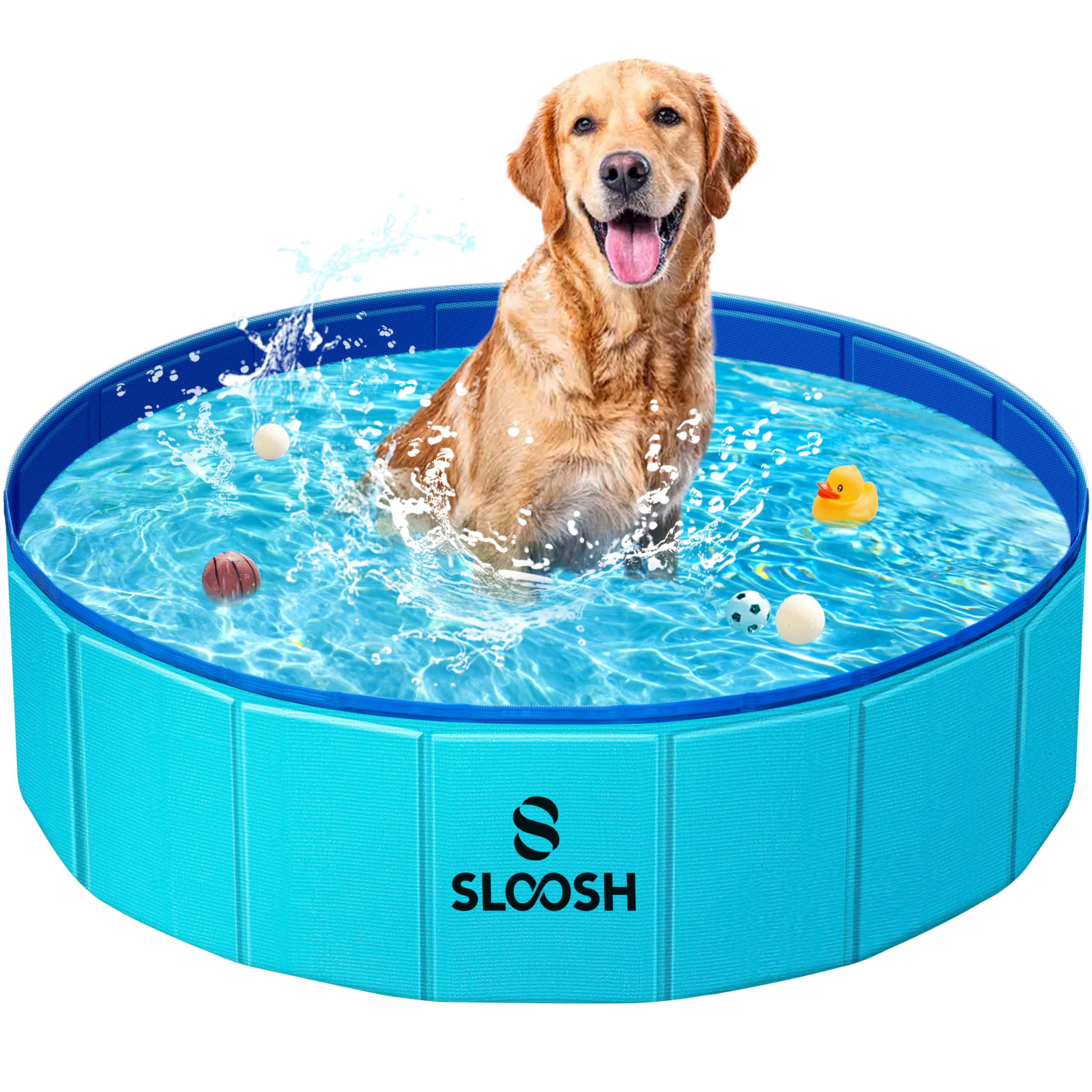 Sloosh piscina para perros plegable, duradera y antideslizante, vista frontal.