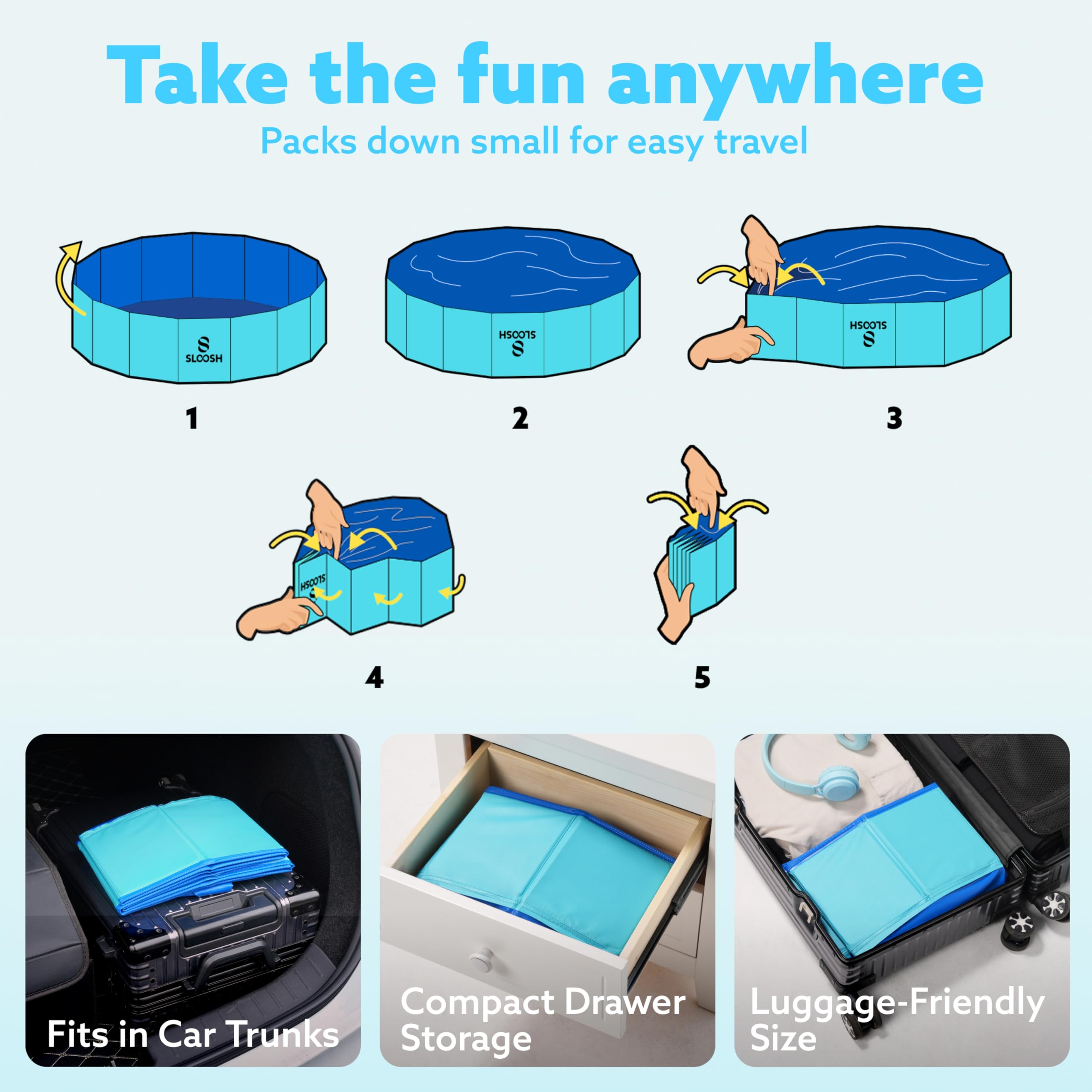 Sloosh piscina para perros portátil, lista para viaje y camping.