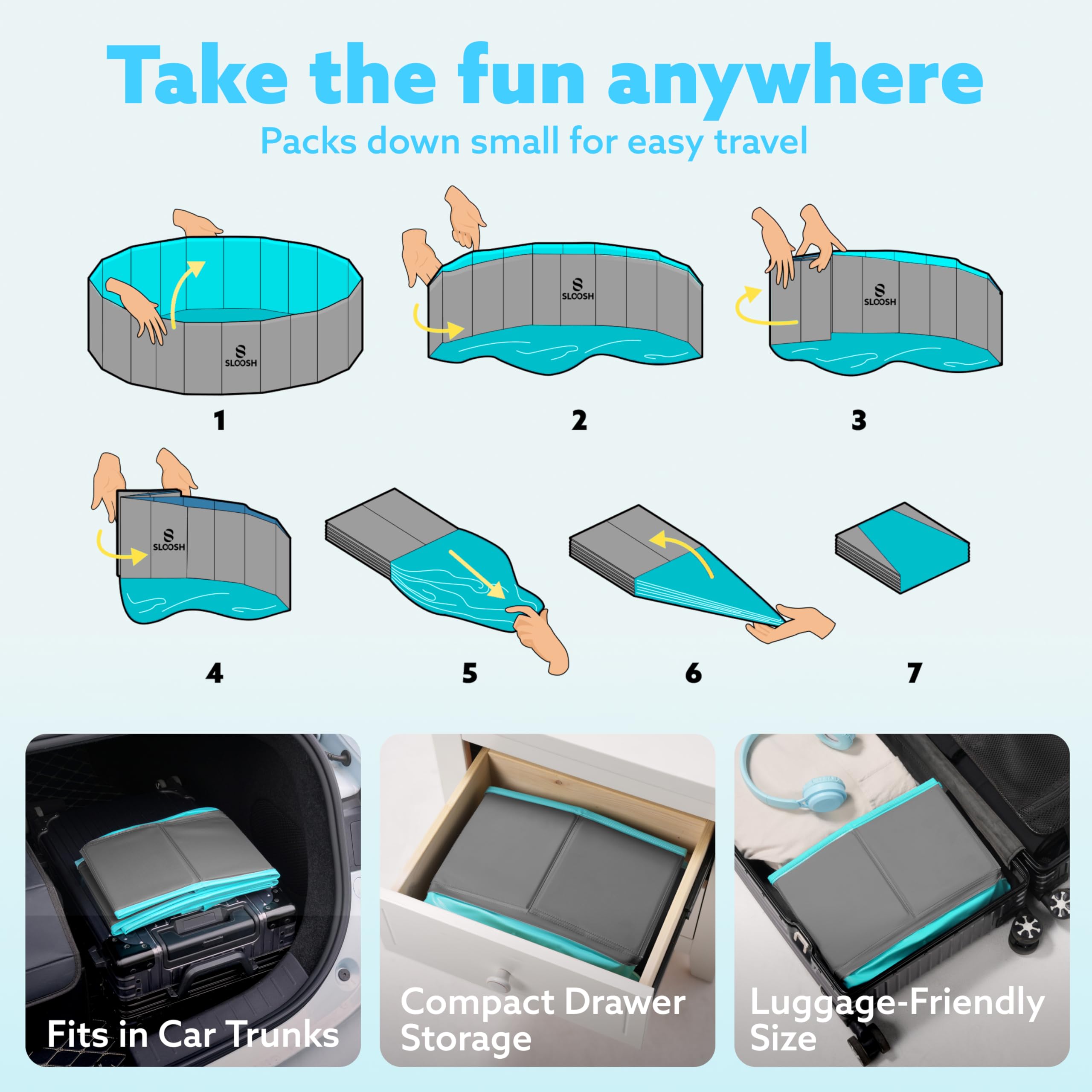 Sloosh uso versátil en interior y exterior para baño o juego.