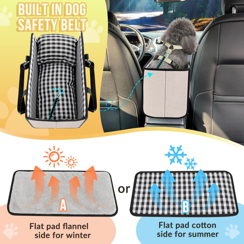 Consola SlowTon para perro en coche beige, diseño compacto para varios coches