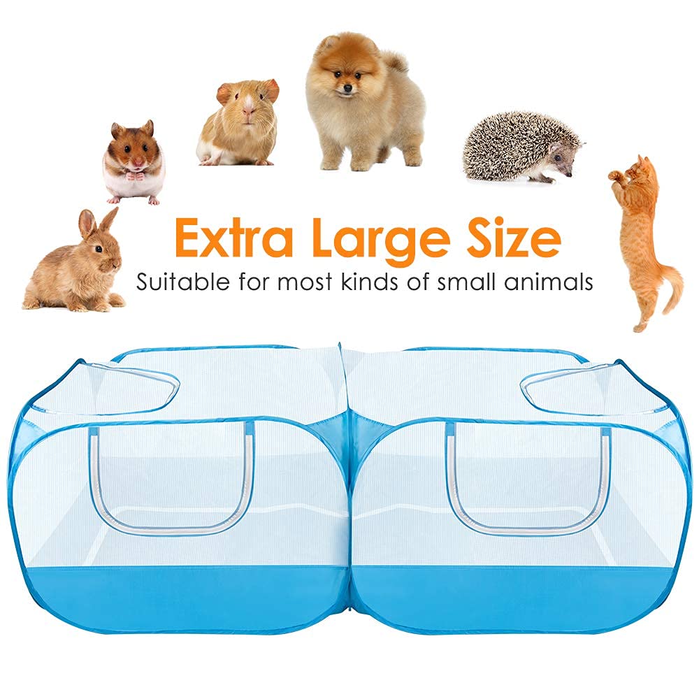 SlowTon jaula para animales pequeños, cuatro puertas con cremallera para entrada y alimentación cómodas