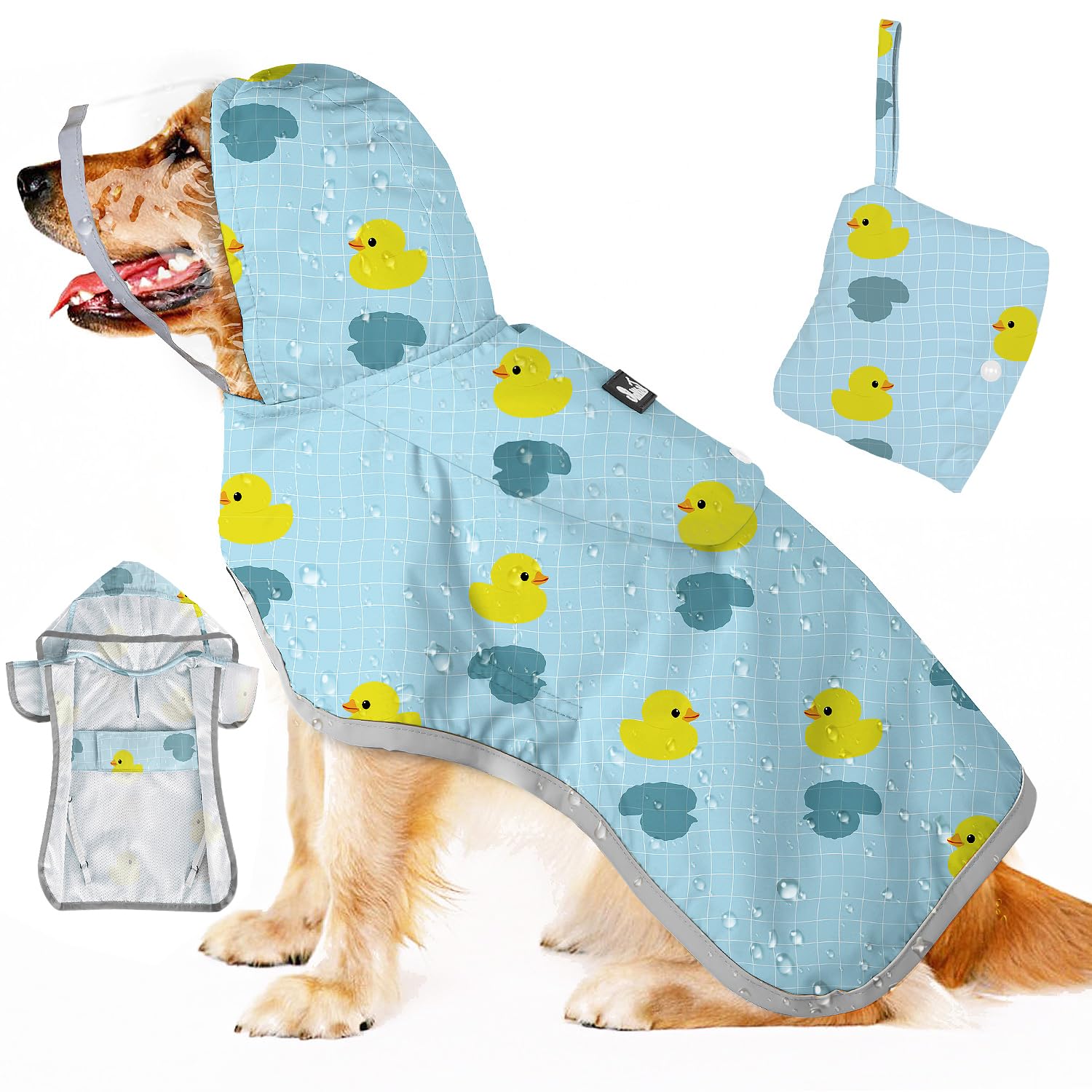 SlowTon impermeable para perros con capucha transparente protege contra la lluvia.