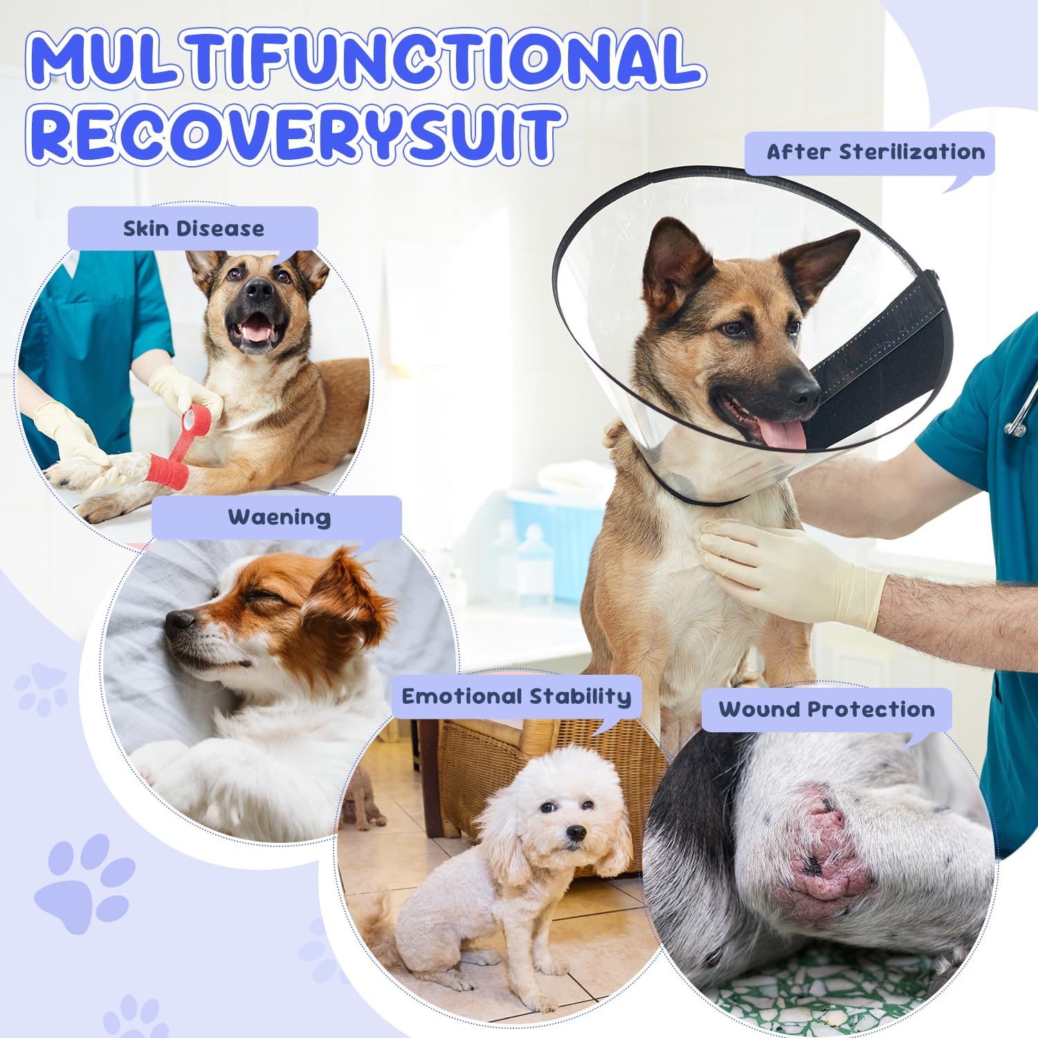 SlowTon traje de recuperación para perros puesto, sujeción ajustable, fácil de poner.