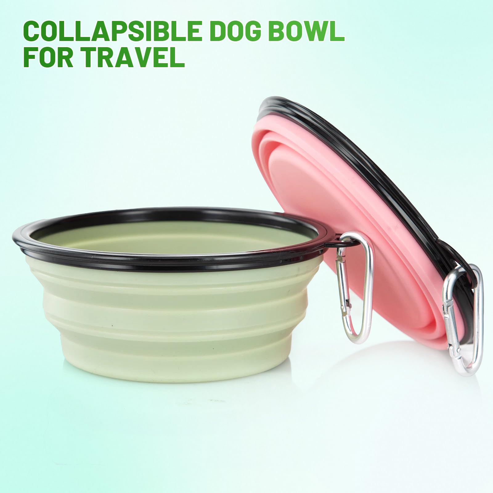 Cuenco grande SLSON colapsable en verde brote, perfecto para agua en caminatas.
