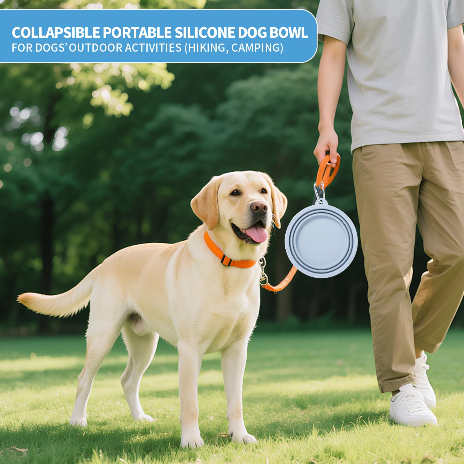 SLSON cuenco plegable para perros gris macarón, perfecto para comida en caminatas.