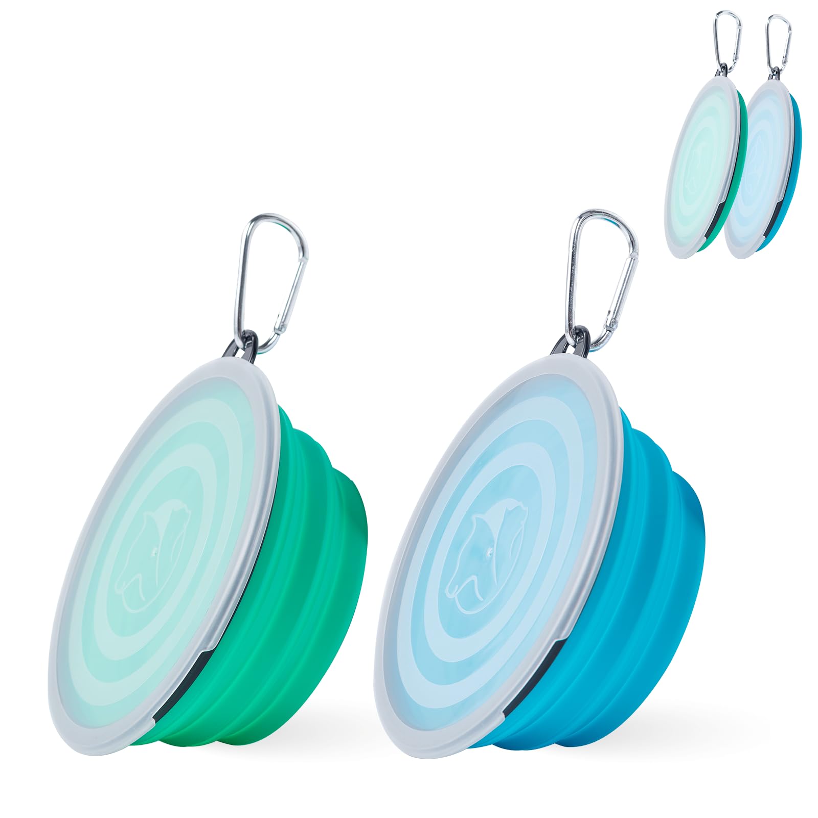 Tazón plegable SLSON con tapa azul claro para agua de mascotas en paseos.