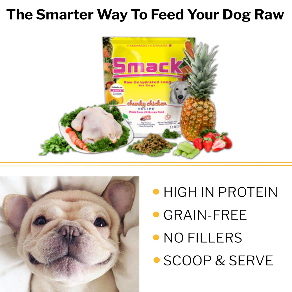 Smack alimento crudo deshidratado para perros, pollo orgánico, energía diaria