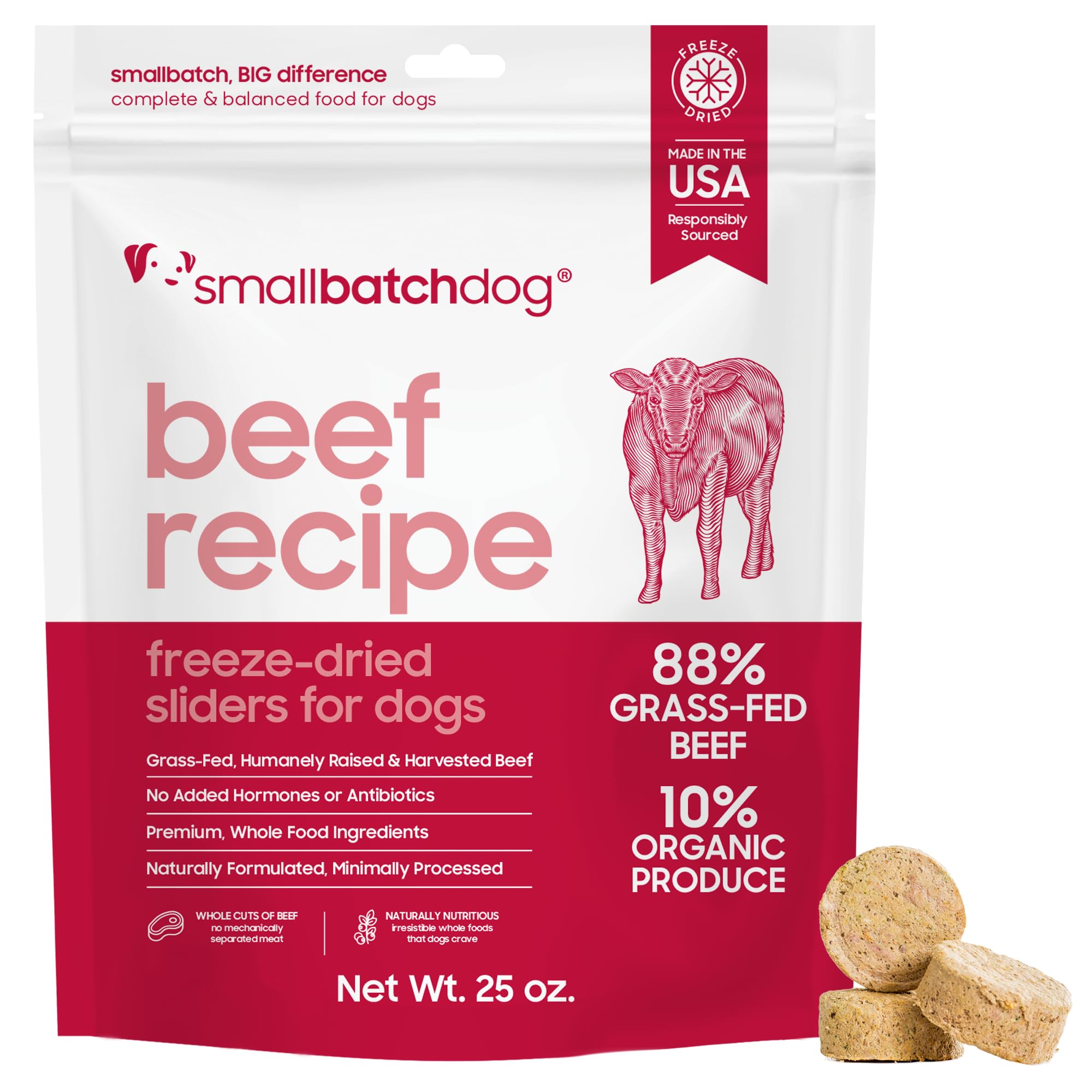 Smallbatch Pets trozos crudos deshidratados de ternera para perros, fuente de proteína