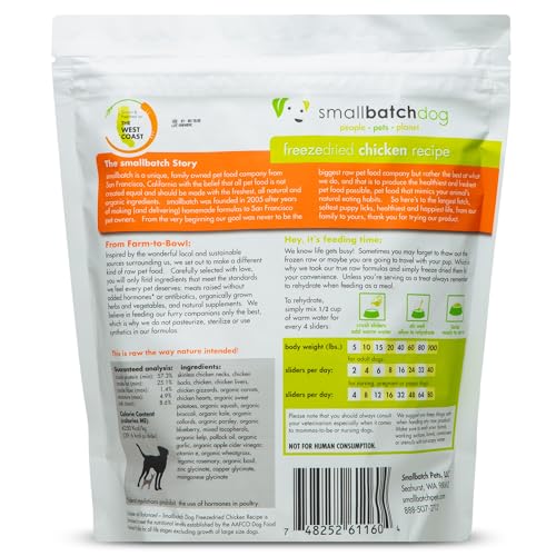 Smallbatch Pets ingredientes orgánicos con zanahorias y batata dulce