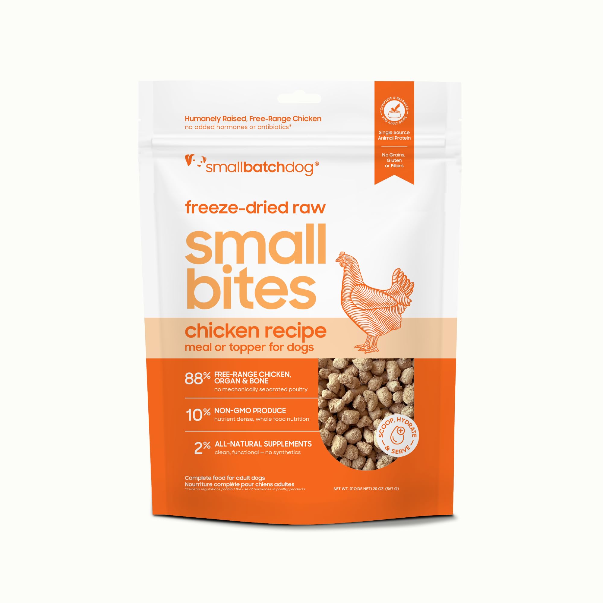 smallbatch-pets-pollo-bocados-secos, proteína alta para una dieta equilibrada.
