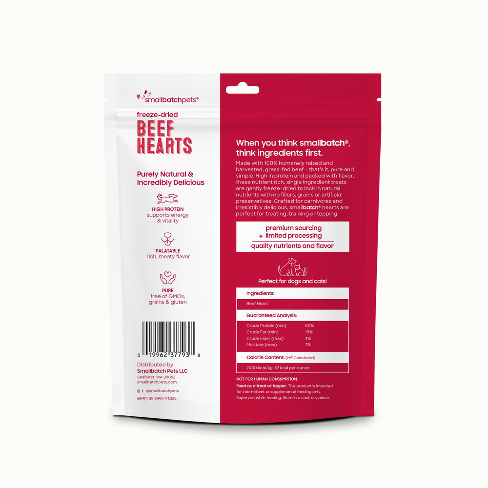 Sin conservantes, corazón de res smallbatch Pets, ideal para entrenamiento.