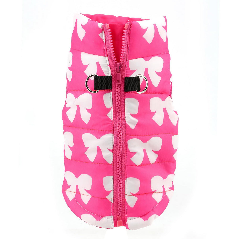 Chaleco invernal acolchado sin mangas en rosa, protección ligera para frío.