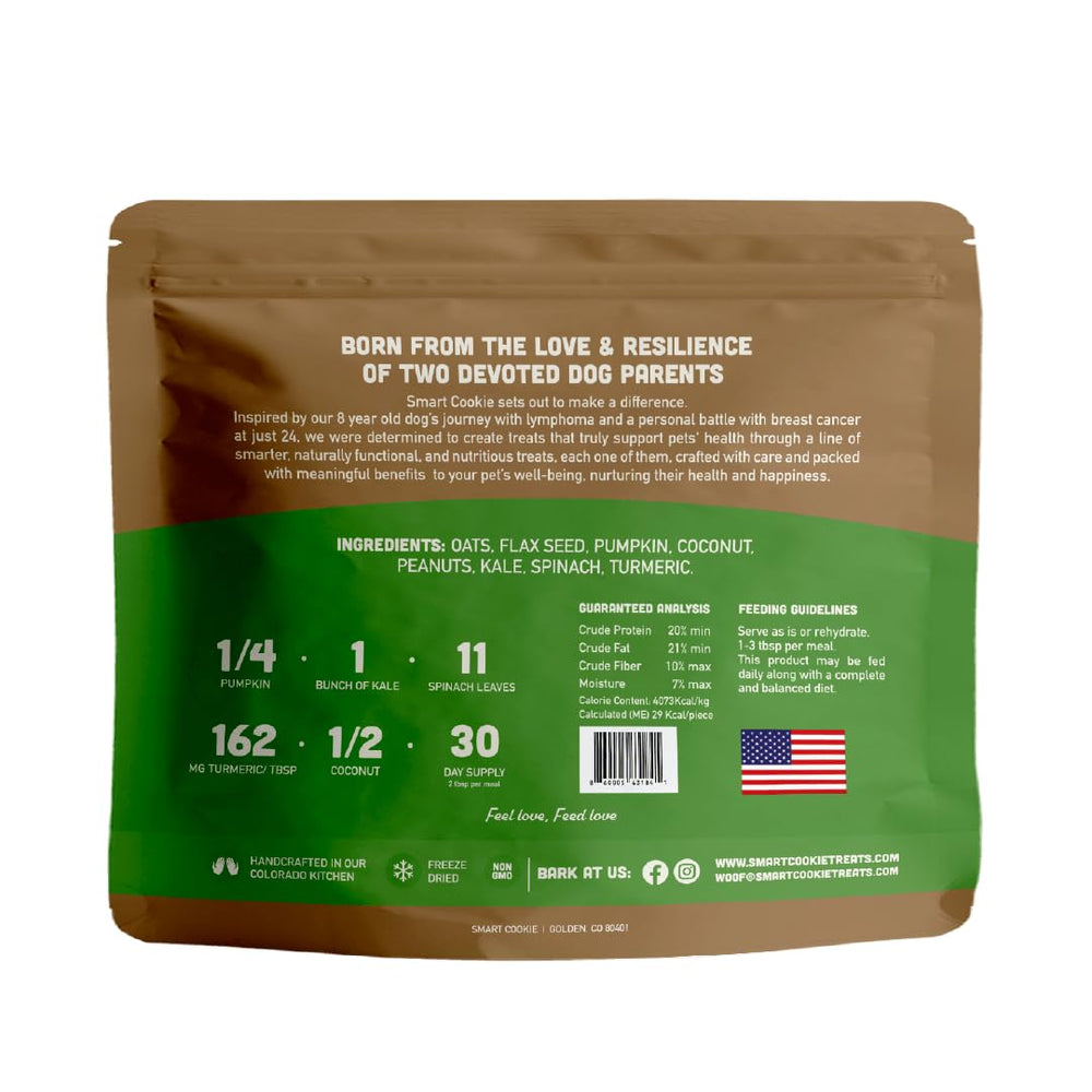 Smart Cookie mezcla para perros veganos sobre croquetas.