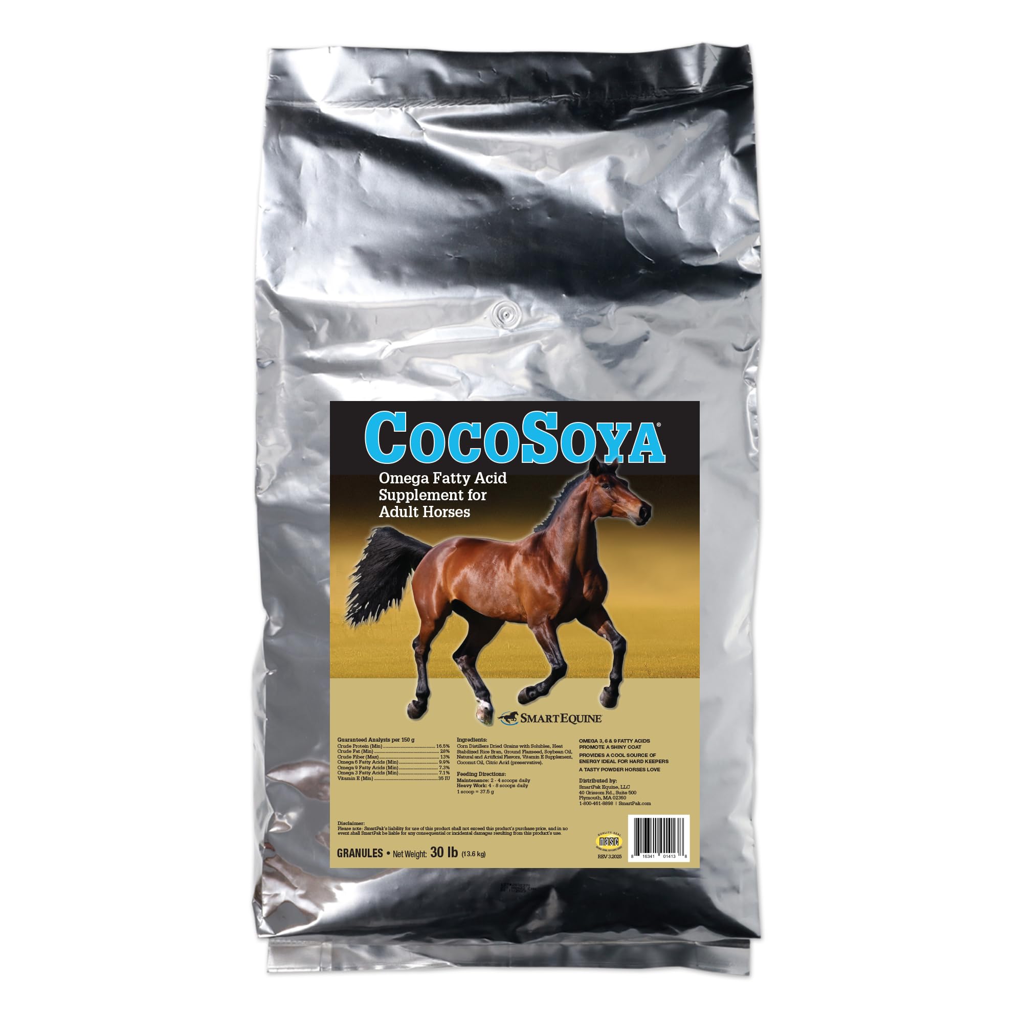 SmartEquine CocoSoya Granular en bote, nutrición interna para un pelaje sano y brillante.