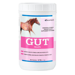 SmartEquine Gut Pellets: frasco cerrado, apoyo digestivo para caballos.