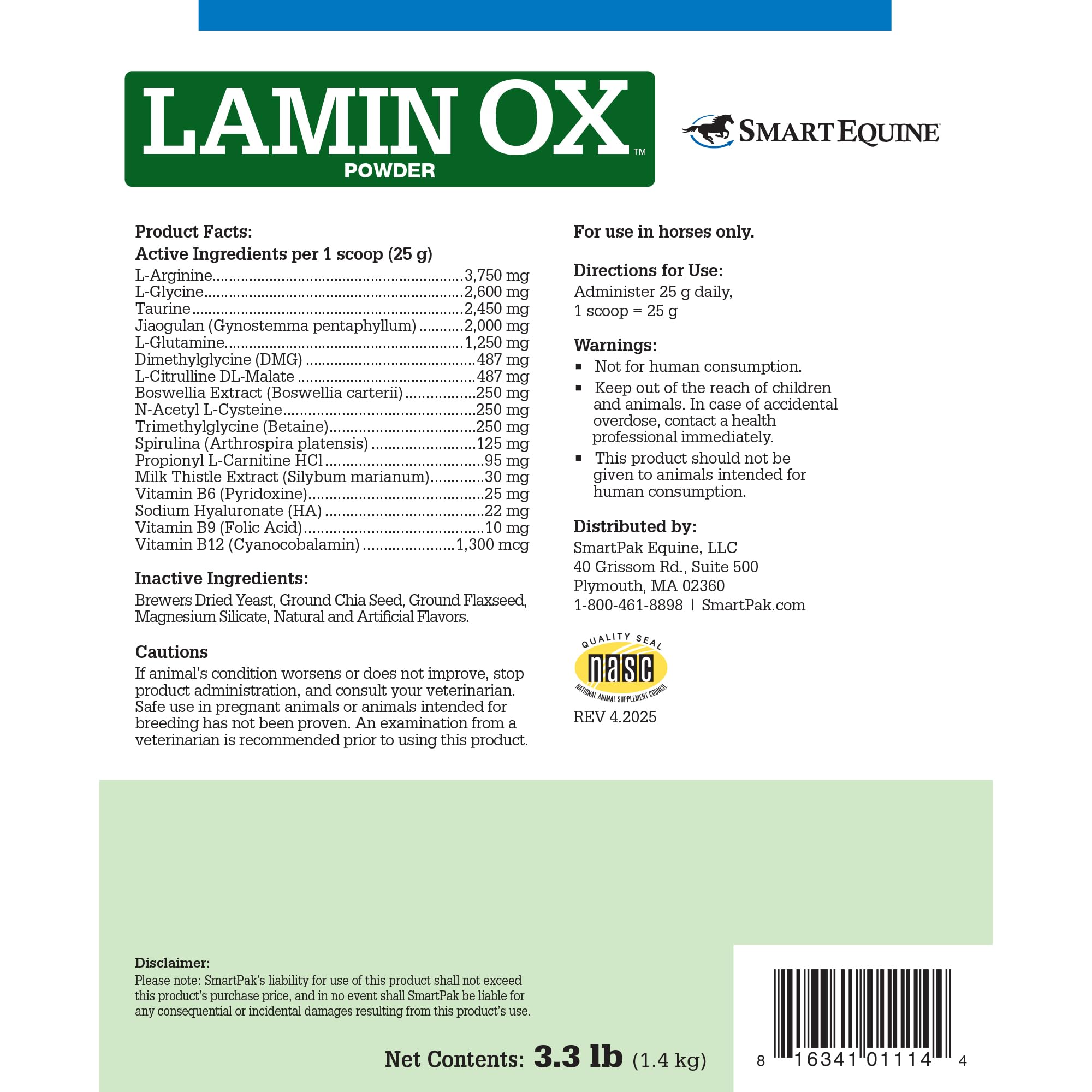 SmartEquine LaminOX Polvo cucharilla: dosis precisa para apoyo de la salud de cascos