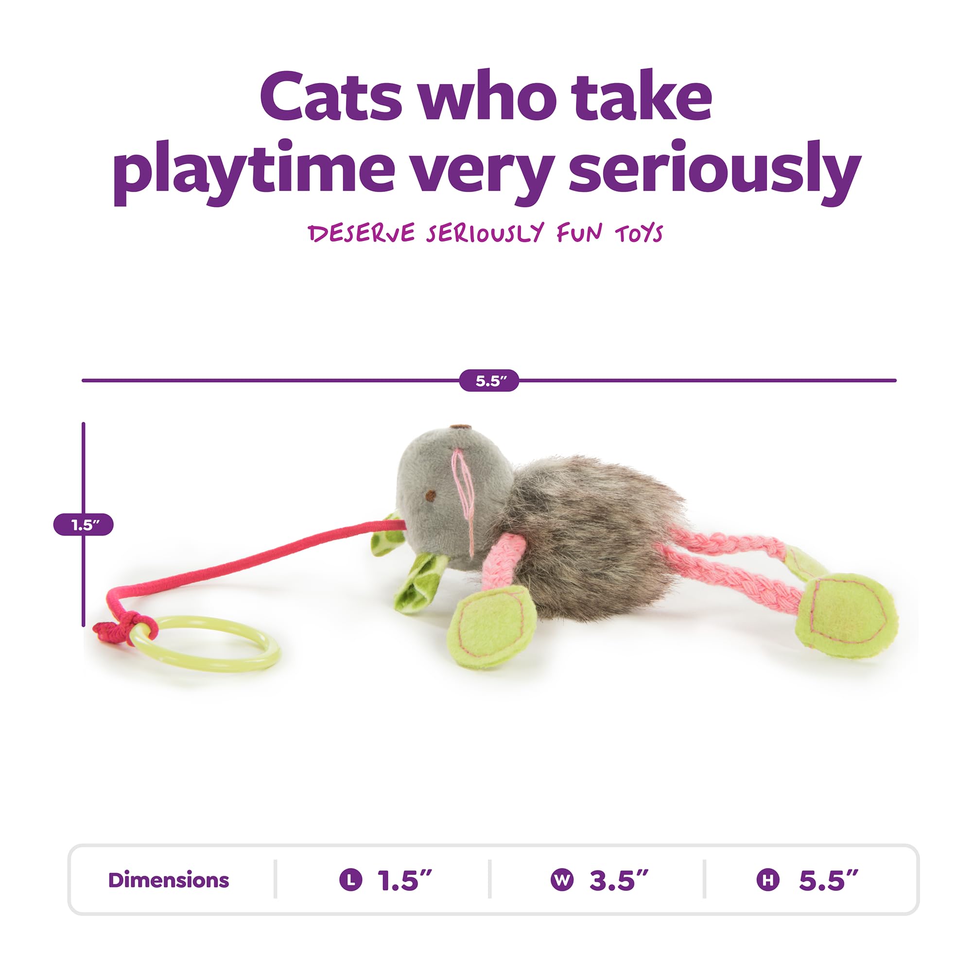 SmartyKat Ratón fieltro-lana detalle: texturas variadas para estimular exploración y juego.
