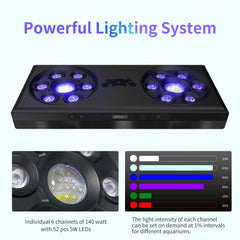 SMATFARM Reef Light con control maestro/esclavo y temporizador para acuario marino.