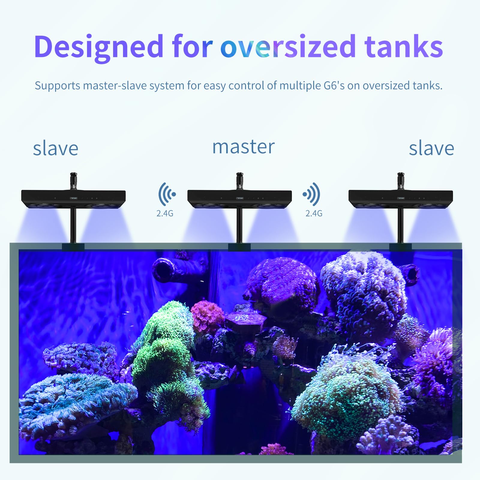 SMATFARM Reef Light con pantalla OLED para ajustes de iluminación precisos.