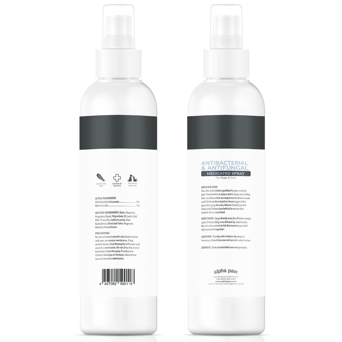 Smiling Paws Pets Advanced Spray para gatos y perros, dos botellas visibles para uso rápido.