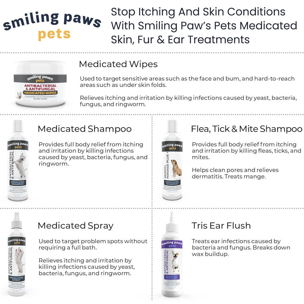 Smiling Paws Pets champú medicado para perros y gatos, cuidado diario del pelaje.