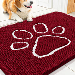 Smiry alfombra para perros, vista frontal en rojo y blanco, absorbe humedad.