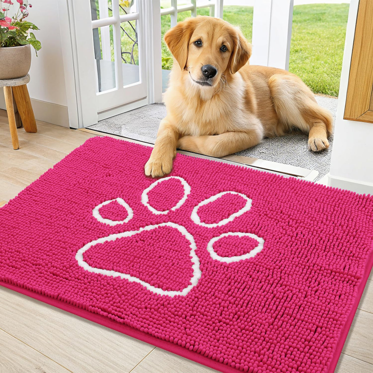 Smiry alfombra de entrada rosa y blanca, tacto suave para pies.