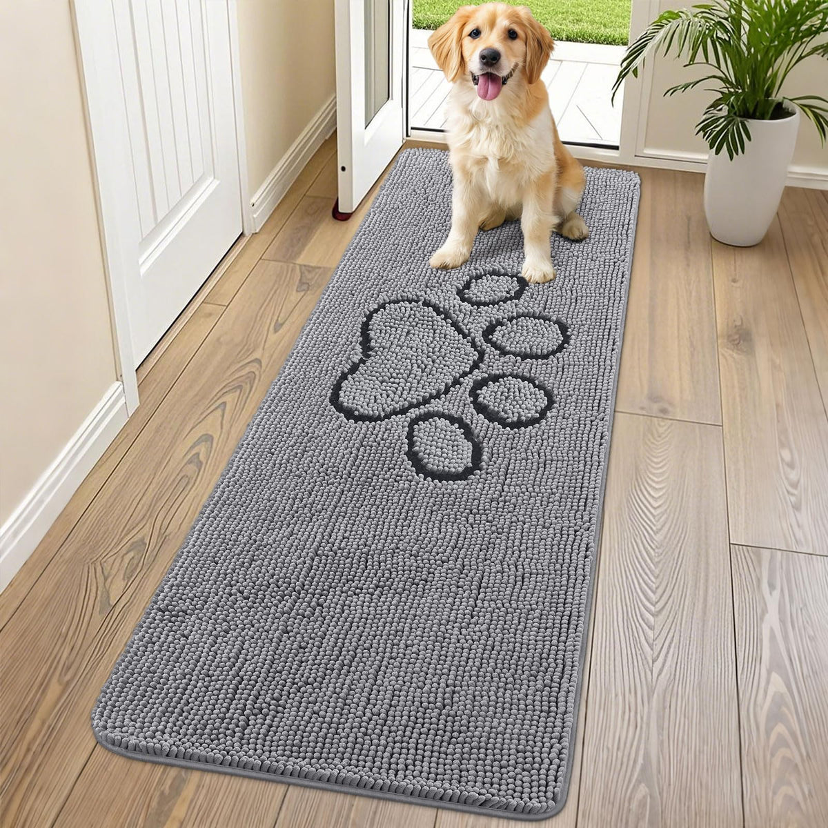 Alfombra Smiry de entrada en chenille: comodidad para pies y patas.