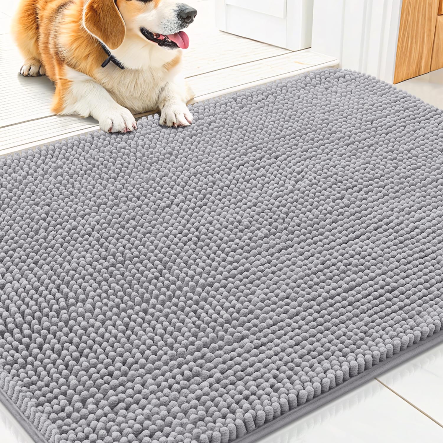 Smiry alfombra de entrada de chenille; tacto suave para mascotas y pies.